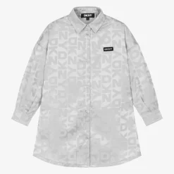 DKNY Dresses*Girls Silver Jacquard Shirt Dress