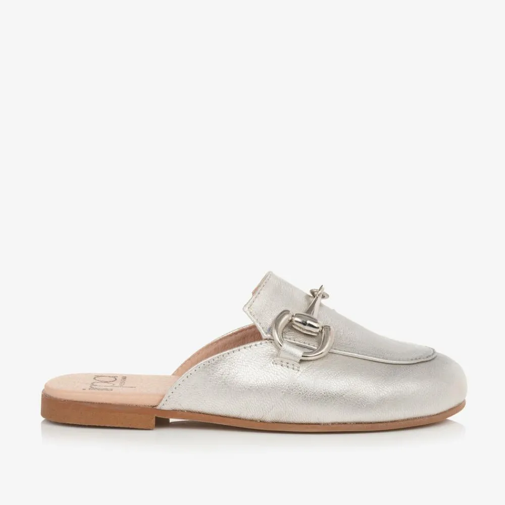 Irpa Loafers & Moccasins|Loafers & Moccasins*Girls Silver Leather Backless Loafers