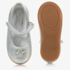 Dolce amp; Gabbana Bar Shoes*Girls Silver Leather Logo Shoes