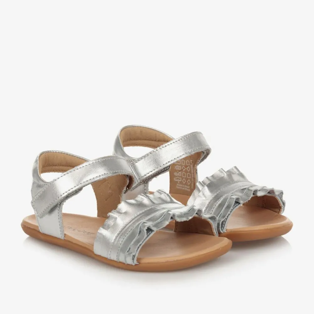 Tip Toey Joey Sandals*Girls Silver Leather Ruffle Sandals