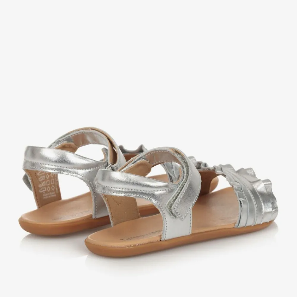 Tip Toey Joey Sandals*Girls Silver Leather Ruffle Sandals