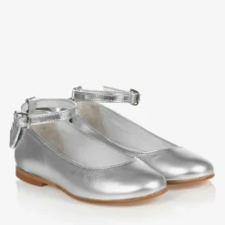 Childrens Classics Bar Shoes*Girls Silver Leather Shoes