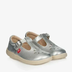 Chipmunks Traditional Shoes*Girls Silver Leather T-Bar Shoes