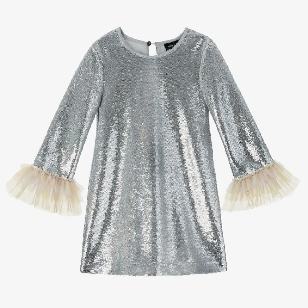 Monnalisa Dresses*Girls Silver Sequin & Tulle Dress