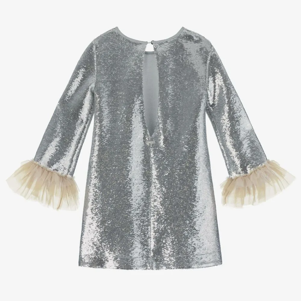 Monnalisa Dresses*Girls Silver Sequin & Tulle Dress
