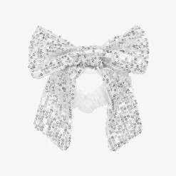 Patachou Hair Accessories*Girls Silver Sequin Bow Hair Elastic
