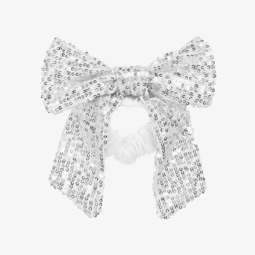 Patachou Hair Accessories*Girls Silver Sequin Bow Hair Elastic