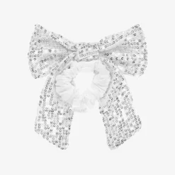 Patachou Hair Accessories*Girls Silver Sequin Bow Hair Elastic