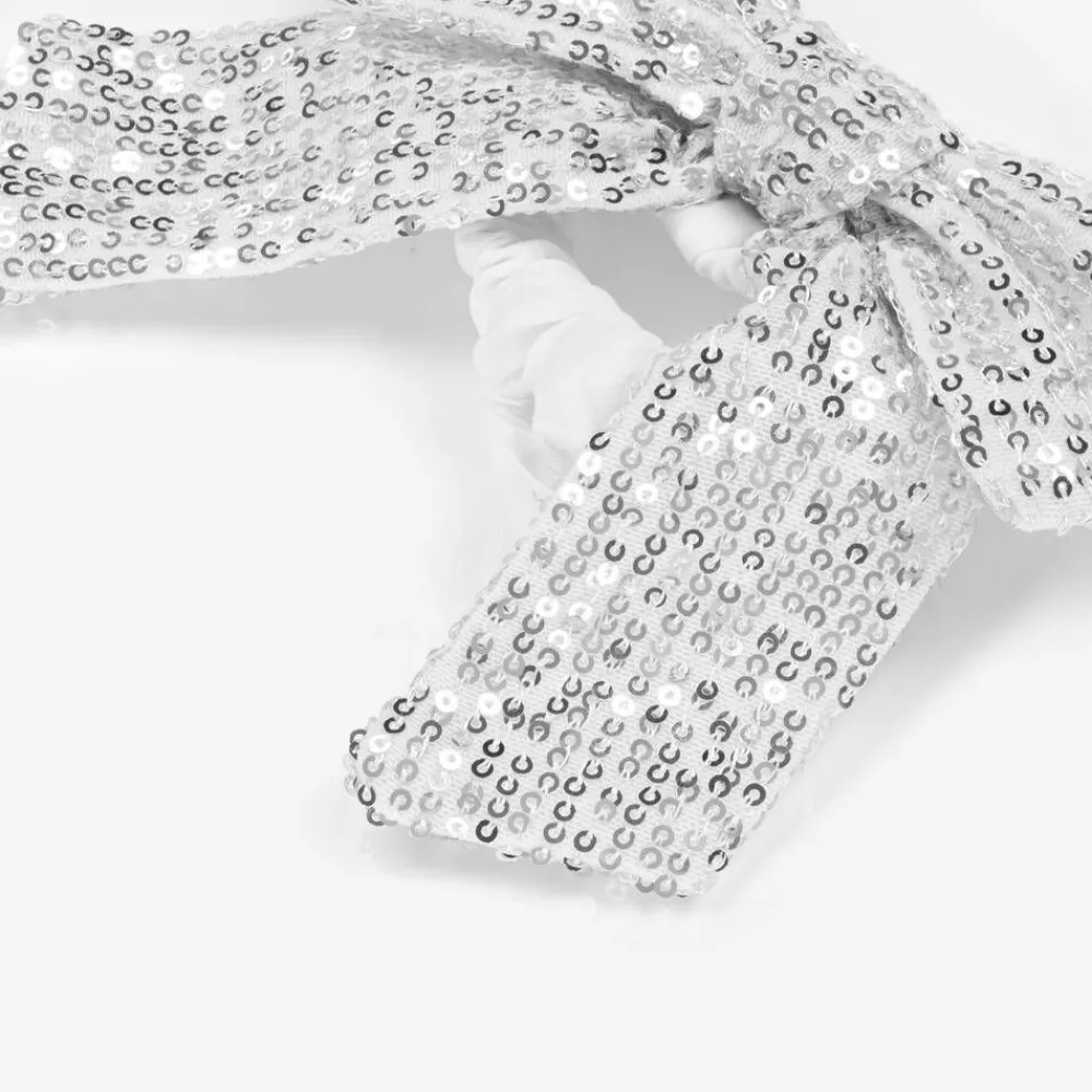 Patachou Hair Accessories*Girls Silver Sequin Bow Hair Elastic
