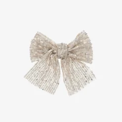 Phi Clothing Hair Accessories*Girls Silver Sequin Bow Hair Clip (15cm)