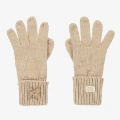 Le Chic Gloves & Mittens*Girls Sparkly Beige Knitted Gloves