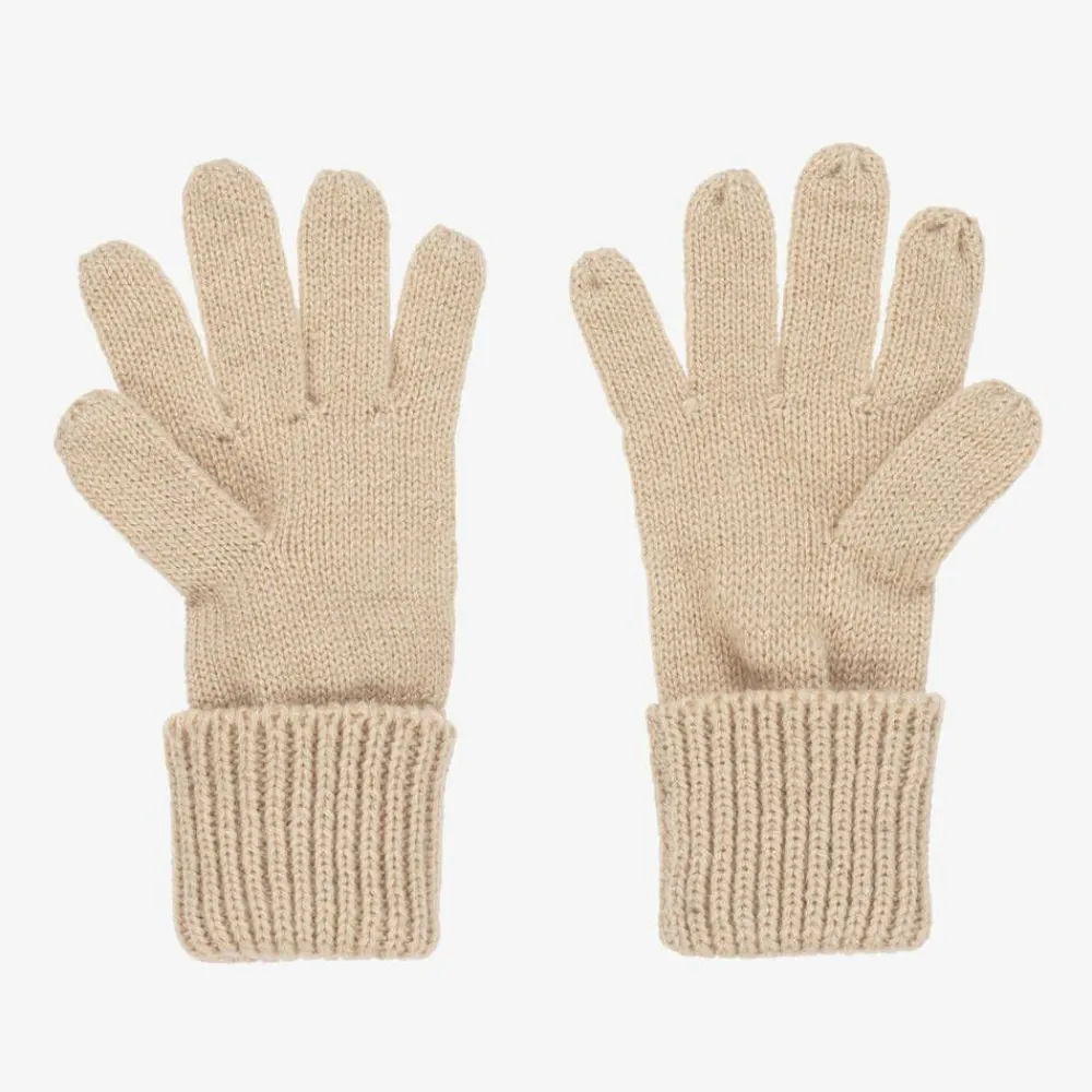 Le Chic Gloves & Mittens*Girls Sparkly Beige Knitted Gloves