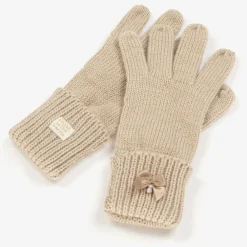 Le Chic Gloves & Mittens*Girls Sparkly Beige Knitted Gloves