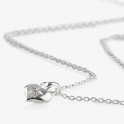 Little Star Jewellery*Girls Sterling Silver Diamond Heart Necklace (38cm)