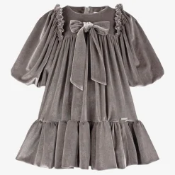 Jessie and James London Dresses*Girls Taupe Grey Velour Dress