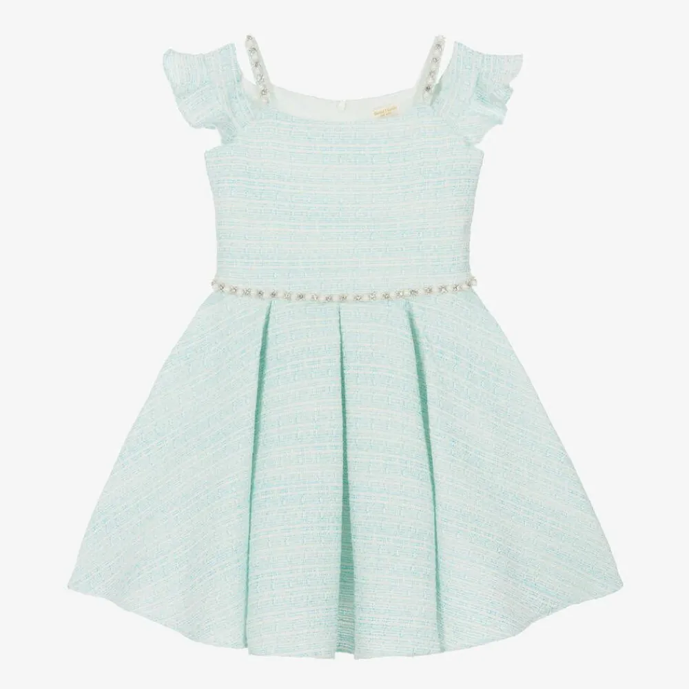 David Charles Dresses*Girls Turquoise Blue Tweed Dress