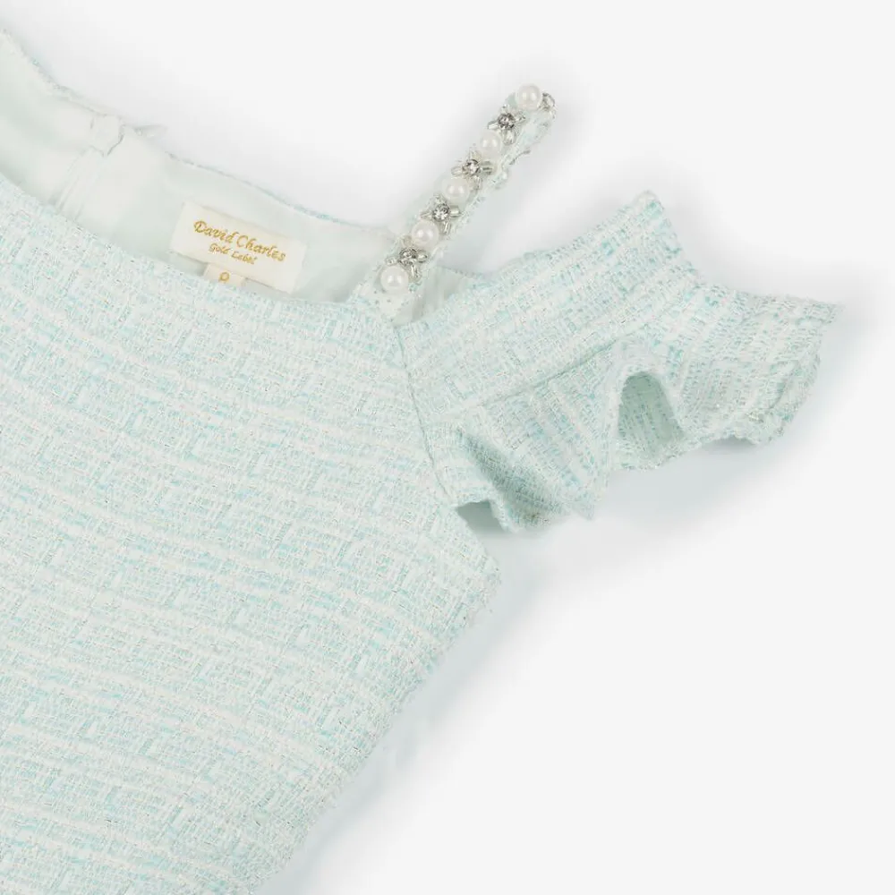 David Charles Dresses*Girls Turquoise Blue Tweed Dress
