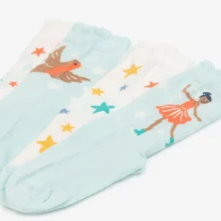 Frugi Socks*Girls White & Blue Cotton Socks (2 Pack) EnchantedForest