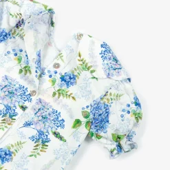 Phi Clothing Tops*Girls White & Blue Floral Cotton Blouse