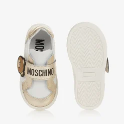 Moschino Kid-Teen Trainers*Girls White & Gold Leather Bear Trainers