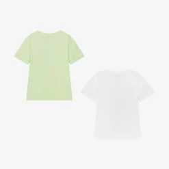 Emporio Armani Tops*Girls White & Green Cotton T-Shirts (2 Pack)