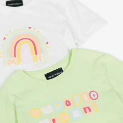 Emporio Armani Tops*Girls White & Green Cotton T-Shirts (2 Pack)