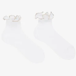 Story Loris Socks*Girls White & Ivory Ruffle Socks