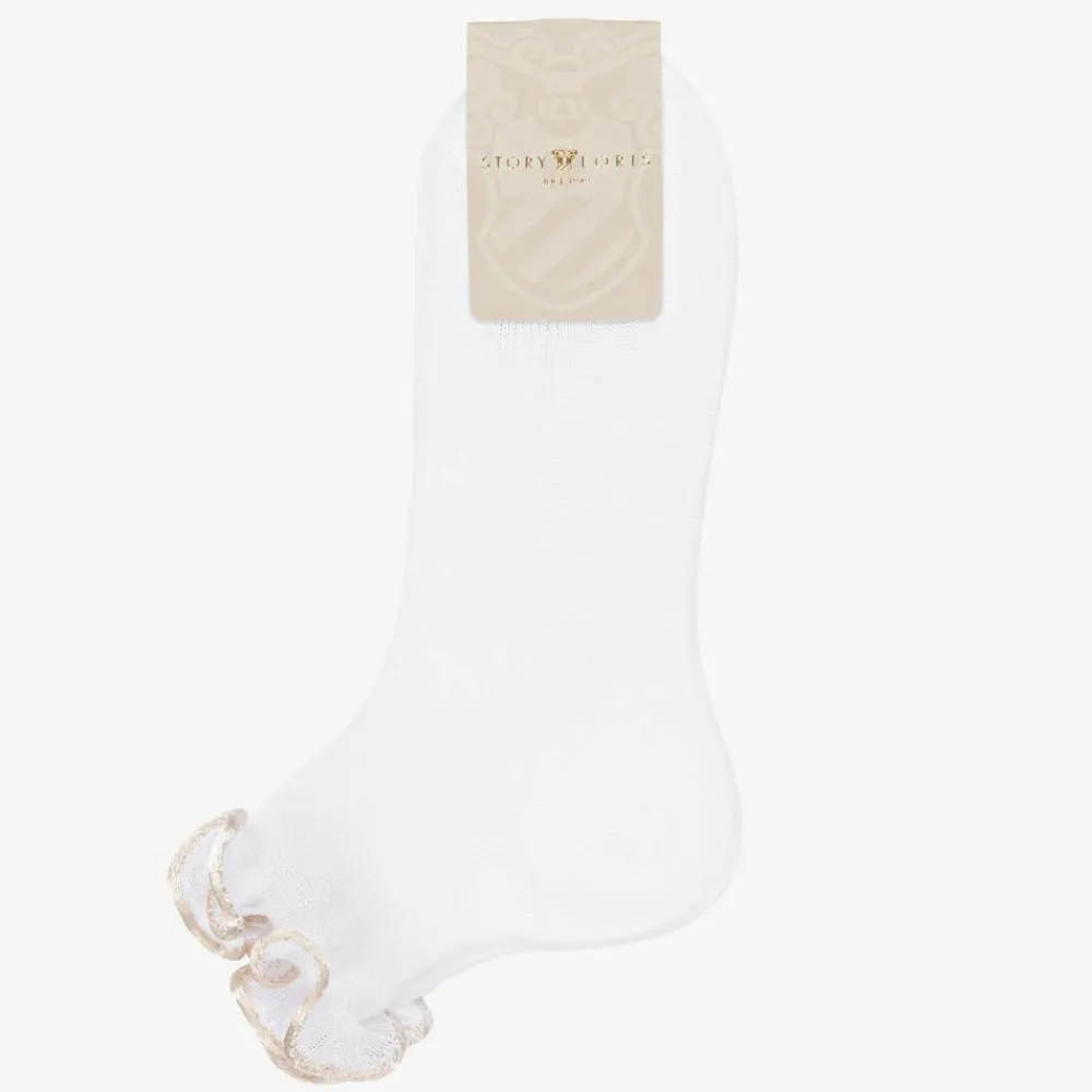 Story Loris Socks*Girls White & Ivory Ruffle Socks