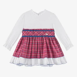 Miranda Dresses*Girls White & Pink Check Dress