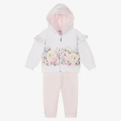 Sofija Tracksuits|Tracksuits*Girls White & Pink Cotton Tracksuit