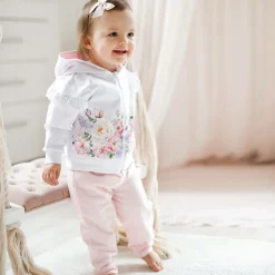 Sofija Tracksuits|Tracksuits*Girls White & Pink Cotton Tracksuit
