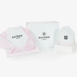Balmain Babysuits*Girls White & Pink Cotton Babygrow Gift Set