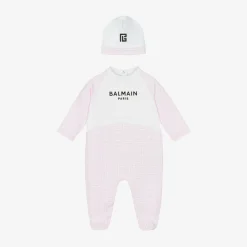 Balmain Babysuits*Girls White & Pink Cotton Babygrow Gift Set