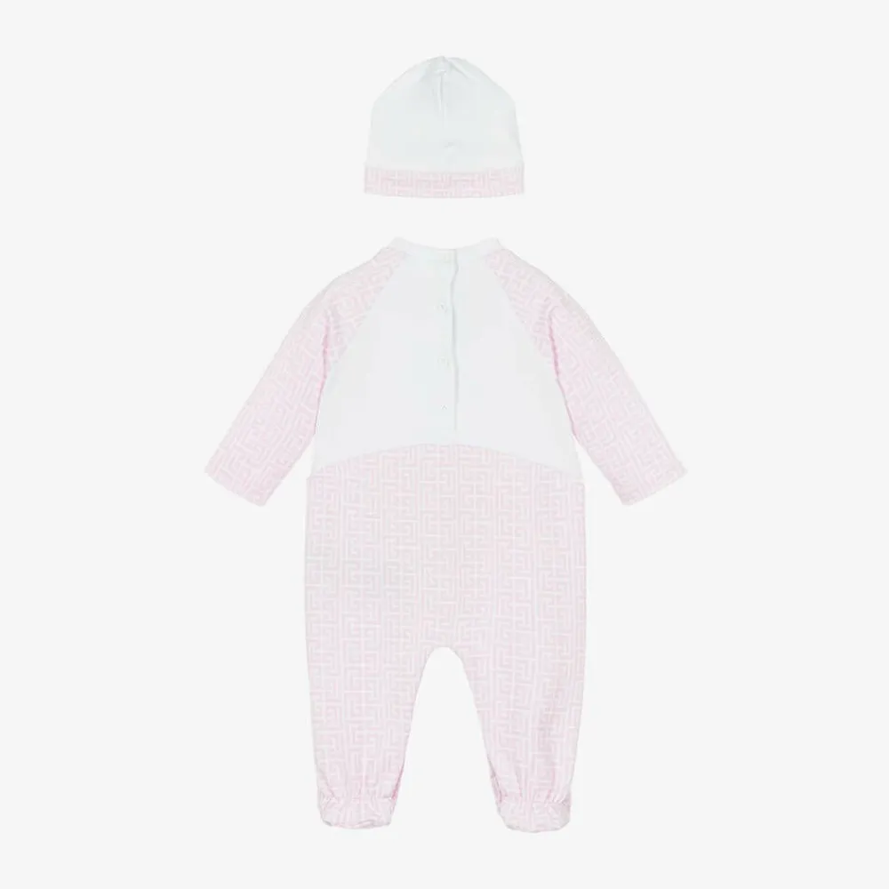 Balmain Babysuits*Girls White & Pink Cotton Babygrow Gift Set
