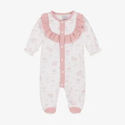 Babidu Gifts|Babysuits*Girls White & Pink Cotton Babygrow