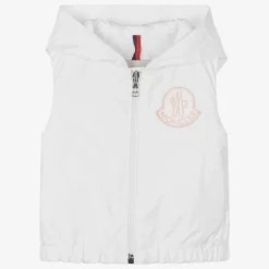 Moncler Enfant Coats & Jackets*Girls White & Pink Essien Hooded Gilet