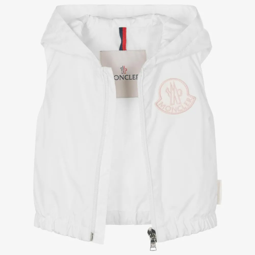 Moncler Enfant Coats & Jackets*Girls White & Pink Essien Hooded Gilet
