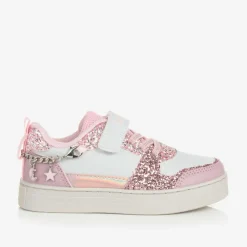 Lelli Kelly Trainers*Girls White & Pink Glitter Velcro Trainers