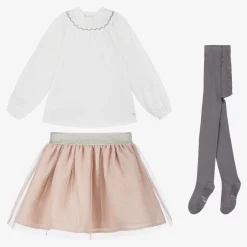 Tutto Piccolo Outfit Sets*Girls White & Pink Tulle Skirt Set