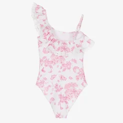 Selini Action Swimwear*Girls White Beaded & Ruffle Swimsuit