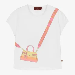 AIGNER Tops*Girls White Cotton Bag Print T-Shirt