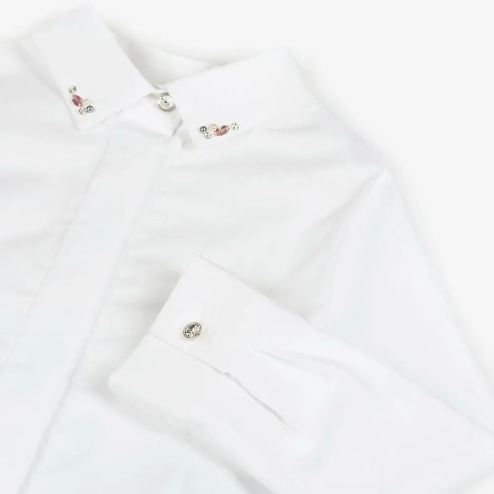 Lapin House Tops*Girls White Cotton Beaded Collar Blouse