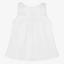 Mebi Dresses*Girls White Cotton Bow Dress