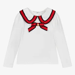 Patachou Tops*Girls White Cotton Bow Top