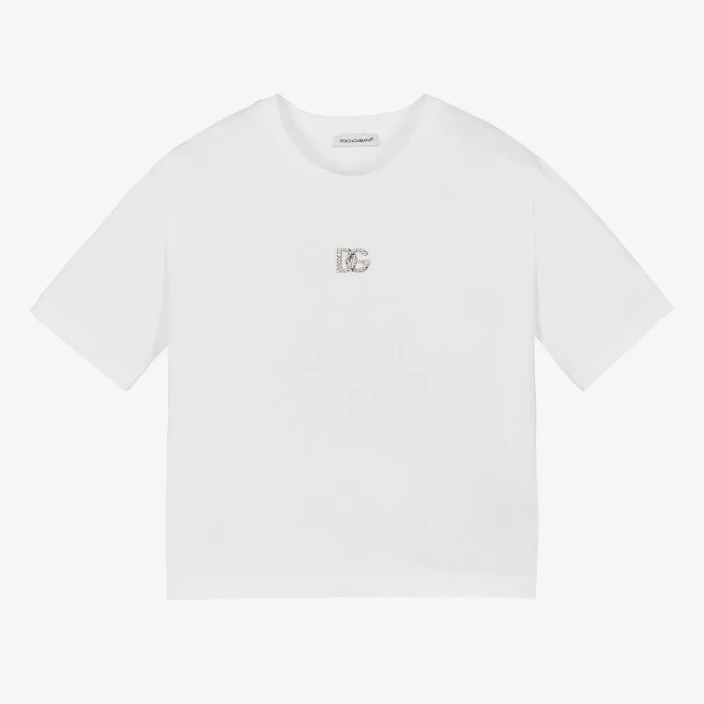Dolce amp; Gabbana Tops*Girls White Cotton DG T-Shirt