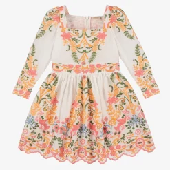 Marlo Kids Dresses*Girls White Cotton Embroidered Floral Dress