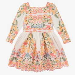 Marlo Kids Dresses*Girls White Cotton Embroidered Floral Dress