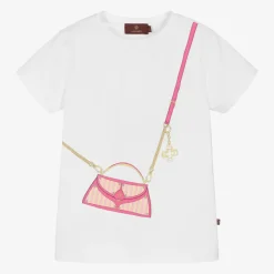 AIGNER Tops*Girls White Cotton Handbag T-Shirt