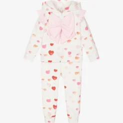 Caramelo Kids Tracksuits*Girls White Cotton Heart Print Tracksuit