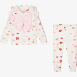 Caramelo Kids Tracksuits*Girls White Cotton Heart Print Tracksuit